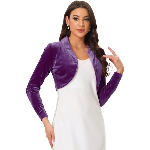 INSPIRE CHIC Women's Long Sleeve Lapel Collar Velvet Open Front Cropped Cardigan - 1 of 4