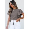 Amaryllis Women's Textured Knit Blouse Flutter Sleeve Relaxed Fit Crew Neck Chic Versatile Casual Everyday Top - 2 of 4