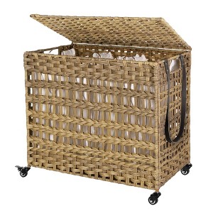 SONGMICS Laundry Hamper with Lid, 140L Synthetic Rattan Laundry Basket with Wheels, Clothes Hamper with 3 Removable Liner Bags - 1 of 4