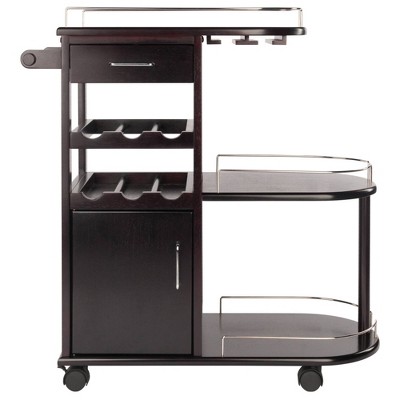 Espresso Wood Entertainment Cart with Wine Rack and Storage