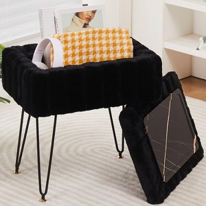 KTMBDW Vanity Stool Chair with Storage, Ottoman Faux Fur Soft Padded Makeup Footstools Seat with 4 Metal Legs for Home Entryway Bedroom - 1 of 4