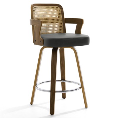 Bekrvio 26" Swivel Counter Height Bar Stools Set of 1/2/3/4,Faux Leather Upholstered Bar Chairs with Back & Arm for Kitchen Island,Black