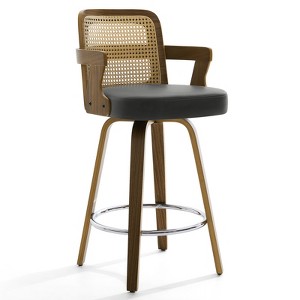 Bekrvio 26" Swivel Counter Height Bar Stools Set of 1/2/3/4,Faux Leather Upholstered Bar Chairs with Back & Arm for Kitchen Island,Black - 1 of 4