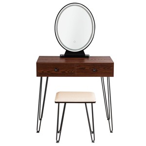 Tangkula Vanity Table Set Makeup Dressing Desk with Cushioned Stool & Lighted Mirror Coffee - 1 of 4