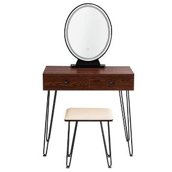 Tangkula Vanity Table Set Makeup Dressing Desk with Cushioned Stool & Lighted Mirror Coffee