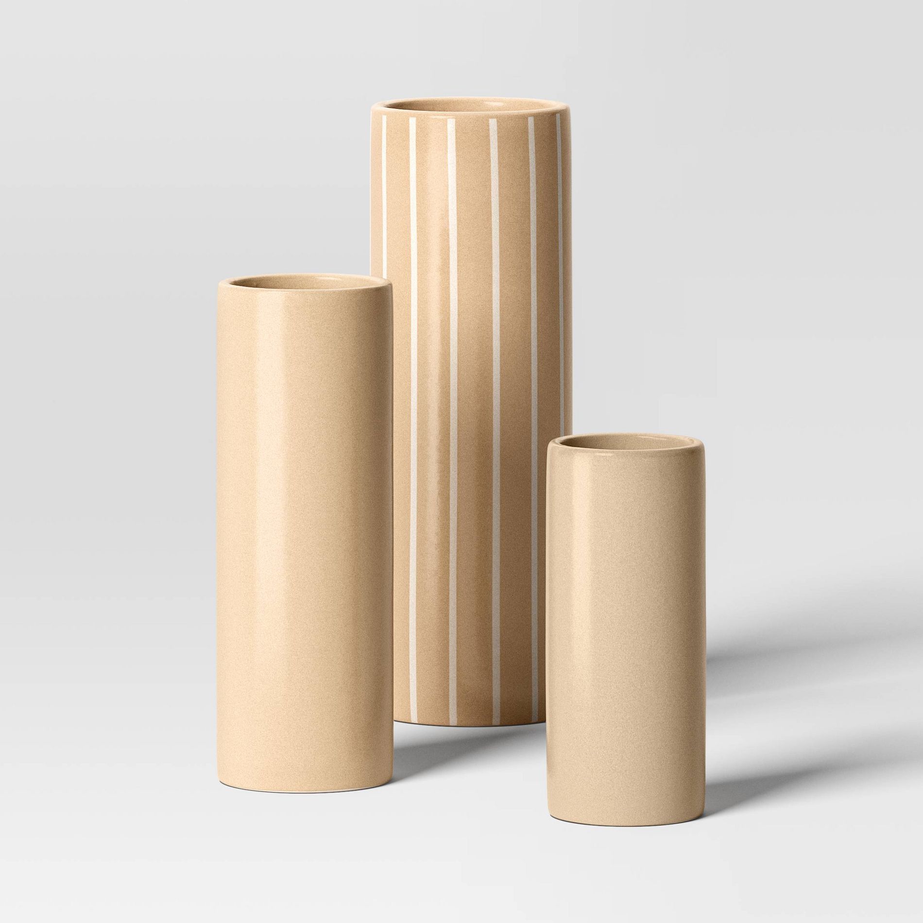 3pc Vase Set Ceramic Cylinder Neutral - Room Essentials™