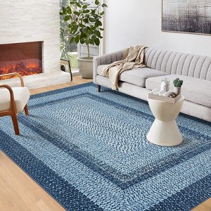 5x7 Washable Farmhouse Braided Print Rug - Non-Slip Soft Polyester Carpet, Modern Stain Resistant Rug for Living Room Bedroom Dining Room - 1 of 4