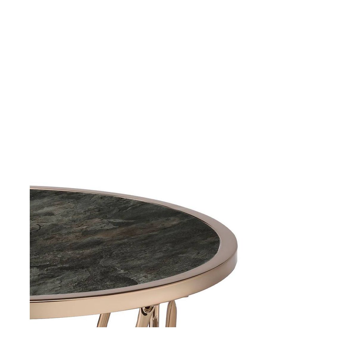 22" Cicatrix Accent Table Faux Black Marble Glass Top Champagne Finish - Acme Furniture: Round, No Assembly, Metal Frame - thumbnail 6
