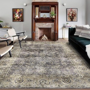 10x13 Area Rug, Washable Rug, Vintage Floral Carpet, Non Slip Kitchen Rug, Entryway Rug, Bathroom Rugs, Thin Rugs for Bedroom, Stain Resistant Rugs - 1 of 4