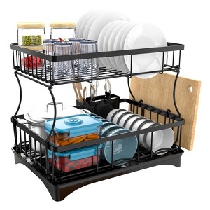 2 Tier Dish Drying Rack with Drainboard, Rustproof Kitchen Dish Drainer ...