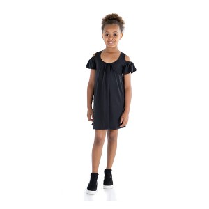 24seven Comfort Apparel Girls Pleated Cold Shoulder Girls Summer Dress - 1 of 4