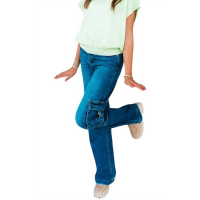Women's Felicia Cargo Pocket Wide Leg Jeans - RISEN