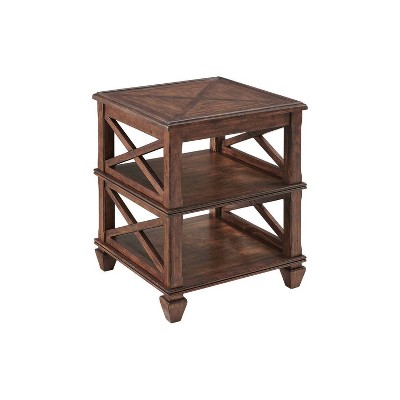 Bridgton Cherry Square Pine Wood End Table with Open Shelves