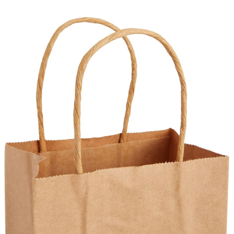 Juvale 24-Pack Small Gift Bags with Handles, 5.3x3x8.5 Inch Bulk Kraft Paper Material Brown Bags, Use for Birthday Party Favors, Reusable Grocery, 5 of 9