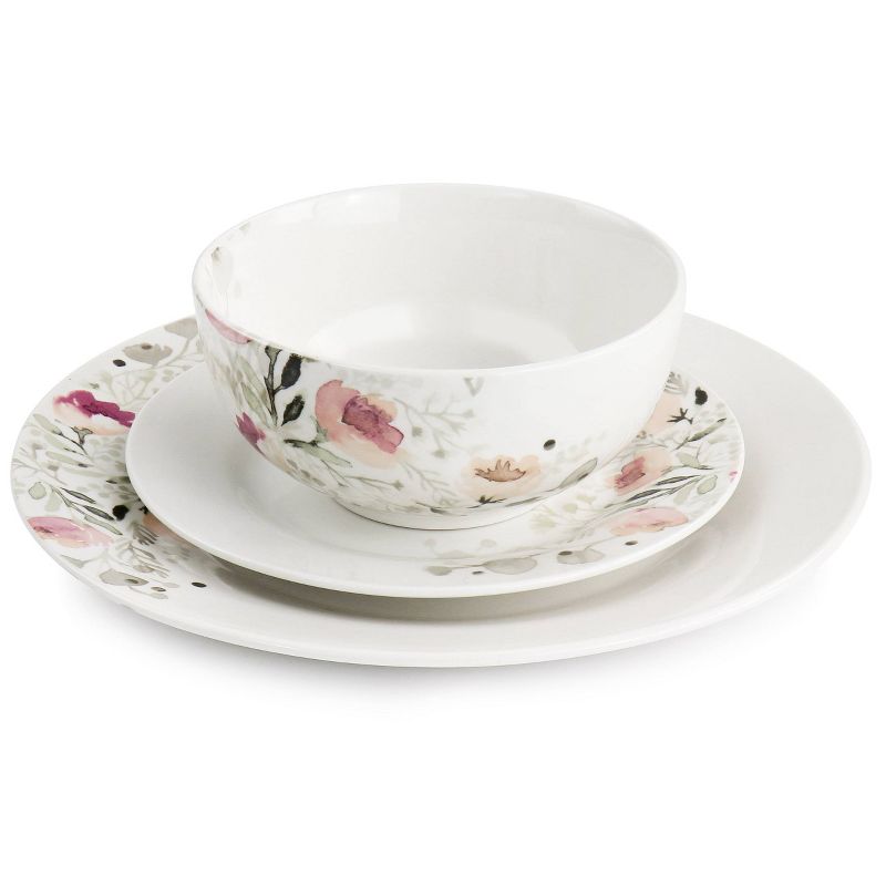 12pc Gibson Home Lily Garden Ceramic Dinnerware Set White/Pink - Gibson, 2 of 8