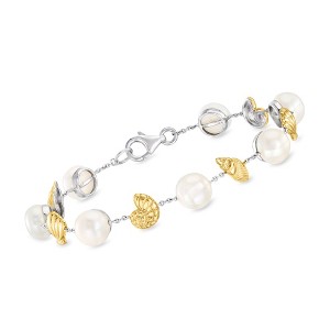 Ross-Simons 8-8.5mm Cultured Pearl Seashell Bracelet in Sterling Silver and 18kt Gold Over Sterling Size 7 - 1 of 4