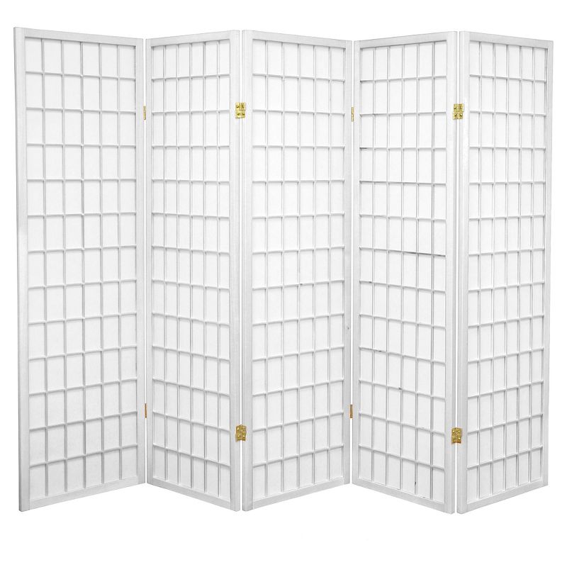 5 ft. Tall Window Pane Shoji Screen - White (5 Panels), 1 of 6