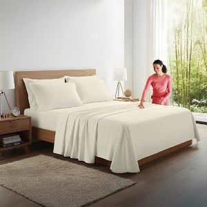 Kickoff Home Viscose from Bamboo Sheets Set 300 Thread Count 100% Organic Bamboo Viscose Cooling Bedding Sheets Hot Sleepers, Flat, Fitted, Pillowcase - 1 of 4