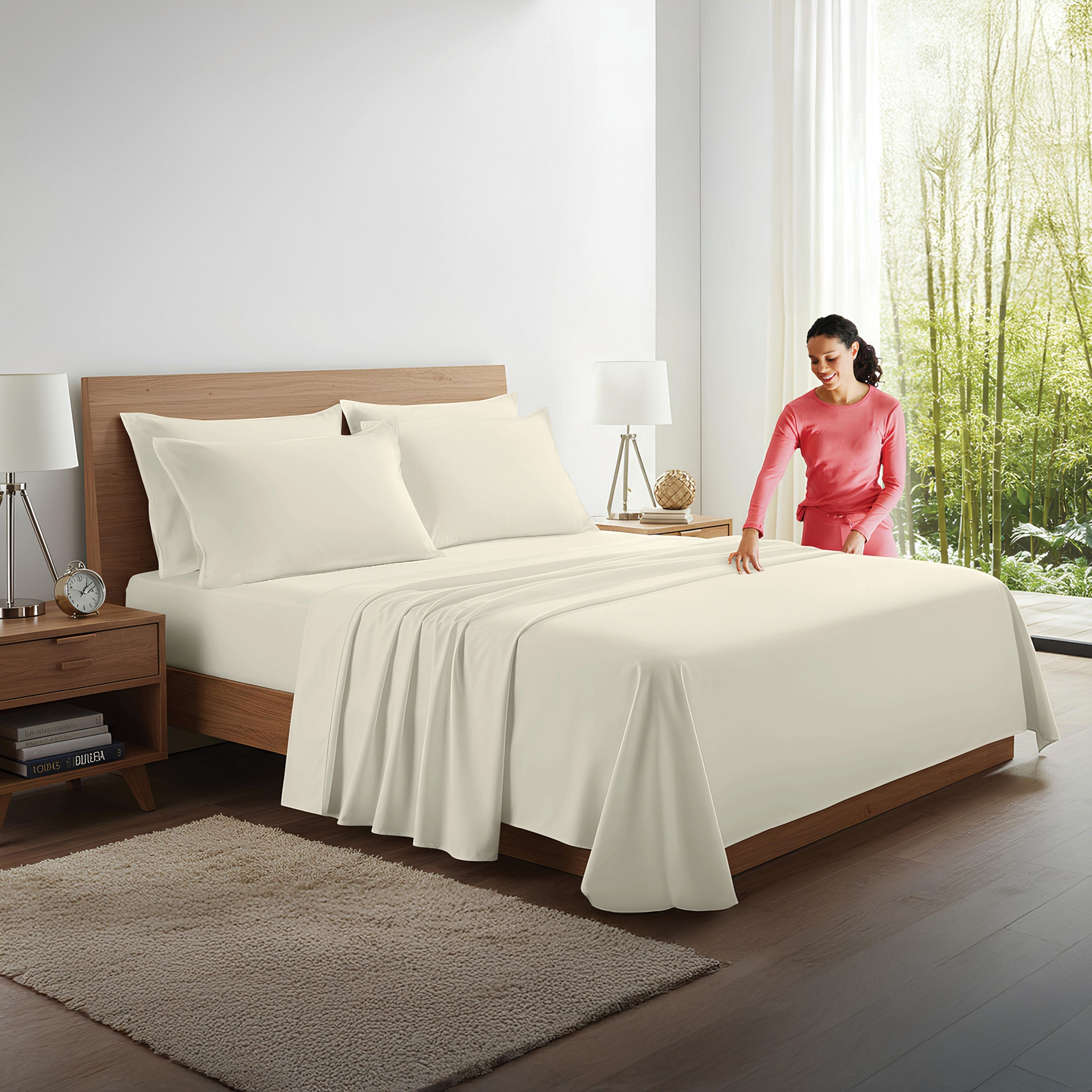 100% Organic Bamboo Viscose Sheets Set, 300 Thread Count, 4-pc Set, Luxury Cooling Sheets, Deep Pockets, King Size (Vanilla)
