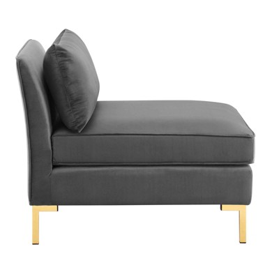 Gray Velvet Armless Chair with Gold Metal Legs