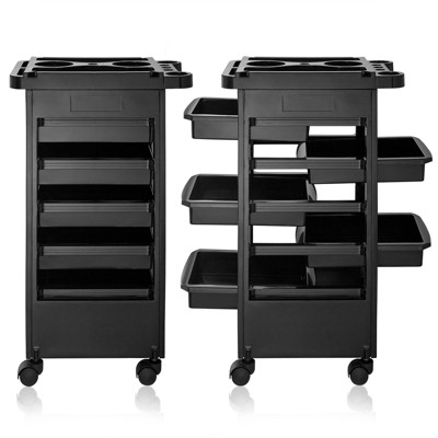 Black High-Quality Plastic Rolling Salon Trolley Cart with 5 Drawers