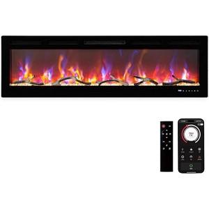 Ultra-Thin Wall Mounted Electric Fireplace, 1500W Heater with Multicolor LED Flames, Adjustable Brightness, Remote & Touch Control - 1 of 4