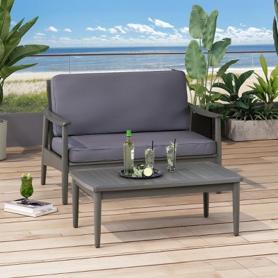 2-Piece Outdoor Patio Set, Acacia Wood Loveseat and Coffee Table for Balcony, Porch, or Small Garden – Cuddlewood