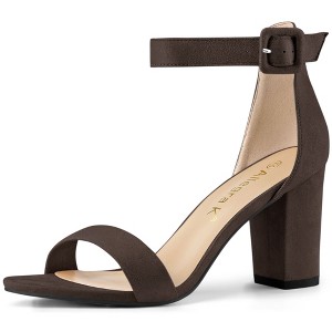 Allegra K Women's Back to College Open Toe Ankle Strap Chunky Heel Sandals - 1 of 4