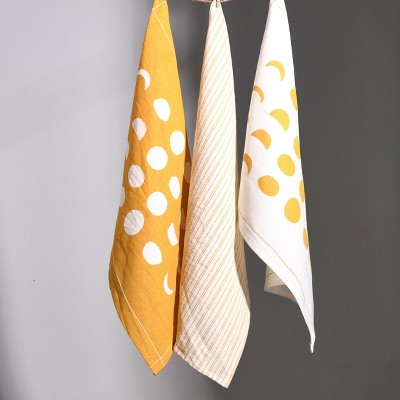 Folkulture Kitchen Towels Set of 3 (18" x 28") Modern Tea Towels or Dish Towels for Drying Dishes 100% Hand Towels for Christmas, Absorbent (Mustard)
