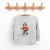 Skiing Bear Watercolor - Youth Long Sleeve Graphic T-Shirt - 2 of 4