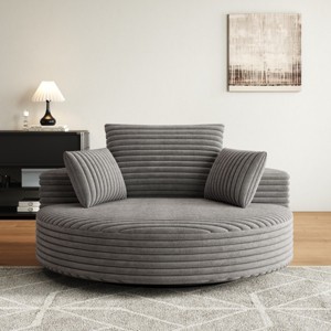 55'' Corduroy Chenille Swivel Sleeper Chair with Backrest Pillows for Living Room & Bedroom-Cuddlewood - 1 of 4