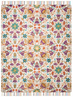 Ivory and Purple Hand-Tufted Wool 8' x 10' Area Rug