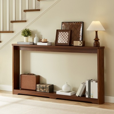 FURNIinspire Console Tables 70.1"Corrugated Texture Storage Table, Narrow Console Table for Entryway, Entryway Table, Walnut Brown, 8.7"*70.1"*35.5"