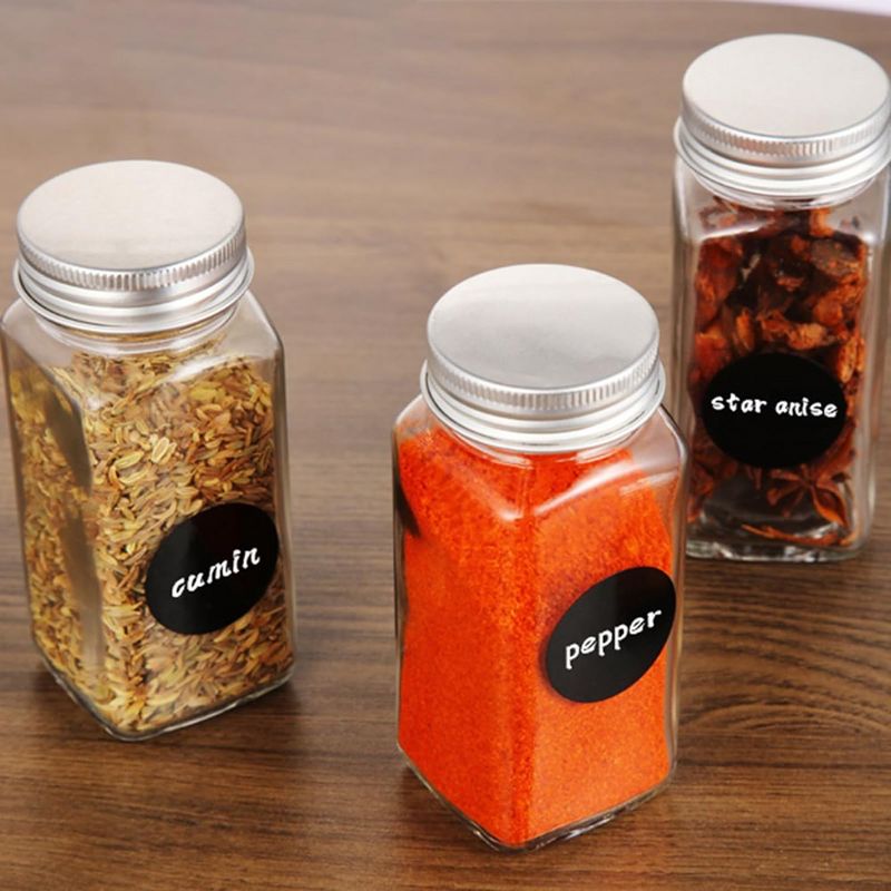 WhizMax Glass Spice Jars With Labels, 4 Oz Empty Square Spice Bottles, Seasoning Jars, Includes Shaker Lid, Funnel, Brush and Marker, 2 of 10
