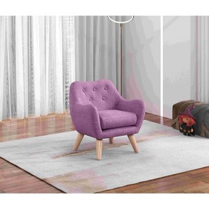 CAVINAS Linen Accent Chair with Button Tufted Back and Natural Finish Wooden Legs,Upholstered Living Room Chairs,Reading Chairs for Living Room - 1 of 4