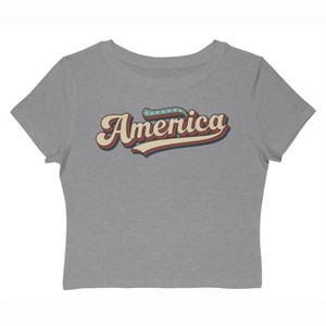 Rerun Island Women's America Retro Font Americana 4Th Of July Short Sleeve Graphic Cotton Baby Tee - Athletic Heather 3X - 1 of 4