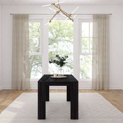 Modern Black Wirebrush Solid Pine Rectangular Dining Table for Four