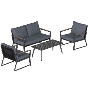 4 Piece Patio Furniture Set, Aluminum Conversation Set, Outdoor Garden Sofa Set with Armchairs, Loveseat, Center Coffee Table and Cushions - 1 of 4