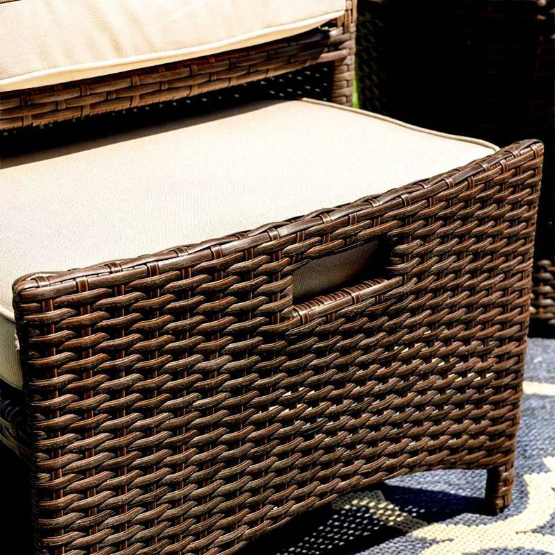 5pc Rattan Conversation Set with Chairs, Ottomans &#38; Storage Side Table - Captiva Designs, 6 of 16