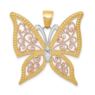 Black Bow Jewelry 14k Yellow & Rose Gold with White Rhodium 33mm Butterfly Pendant
