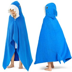 Joyfy Kids Shark Hooded Bath Towel - 30" x 50" Soft 100% Cotton Beach & Swim Towel for Boys Girls Ages 3-10, Absorbent Swim Towel Bath Wrap - 1 of 4
