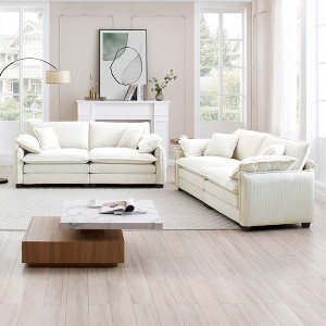 Modern Corduroy Fabric Two-Piece Sofa Set, Two 2-Seater Sofas with Cloud-Like Cushions and Removable Armrests, Flexible Living Room - 1 of 4