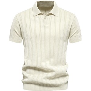 INSPIRE CHIC Men's Short Sleeve Button Regular Fit Knit Texture Polo Shirt - 1 of 4