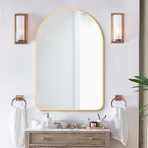 Yehudi Arch Wall Mirror for Bathroom 24x 36 inch Bathroom Mirror with  Metal Frame Round Corner for Wall Decoration, Gold- The Pop Home