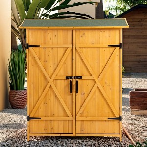 GDFStudio Hamilton 64" Outdoor Fir Wood Storage Shed with Detachable Shelves and Asphalt Roof - 1 of 4