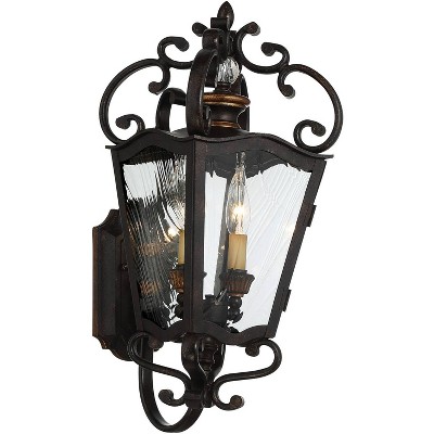 Minka Lavery Vintage Outdoor Wall Light Fixture Village Aged Patina 2-Light 21" Clear Textured Glass Shade for Post Exterior Barn