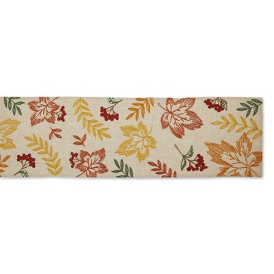 Fall Scattered Leaves Embroidered Cotton Polyester Table Runner