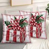 Lomsoe 2pcs Christmas Holiday Decorative Pillow Covers, Red and White Plaid "Merry Christmas" Words with Holly Berry Gift Box, Sofa Bed Cushion Covers - 4 of 4