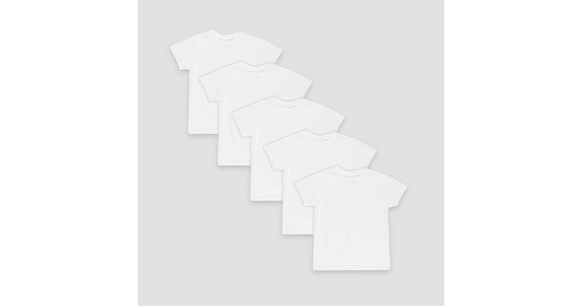 Hanes Toddler Boys' 5pk Crew T-Shirt - White 2T-3T: Cotton Blend, Short Sleeve, Tagless, Machine Washable, Solid Pattern