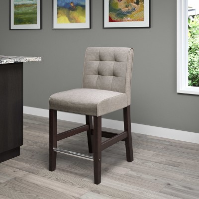 Antonio Gray Tweed Fabric Counter Height Bar Stool with Espresso Rubberwood Legs